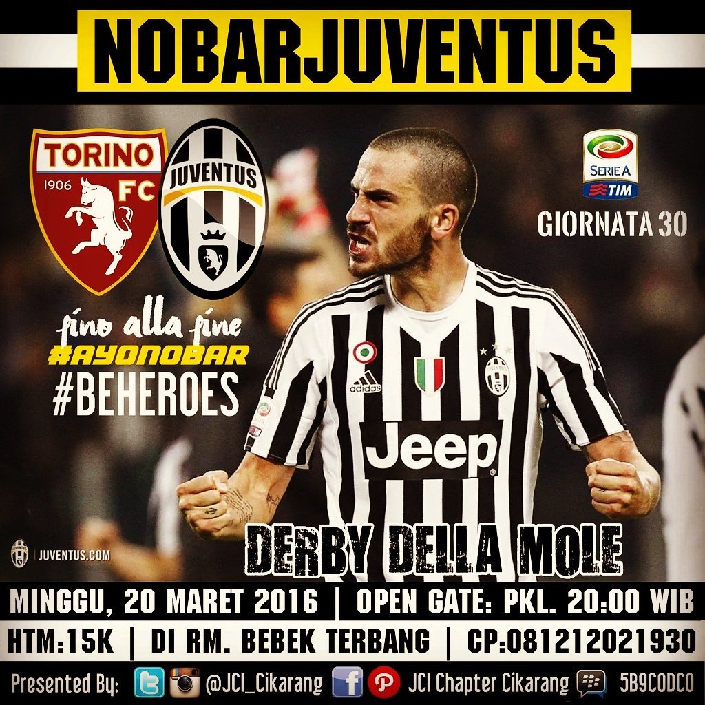 JCI_Cikarang's tweet photo. #NobarSerieA #Gio30 • Torino vs Juventus • Minggu 20/3 • Kick Off: 21:00 WIB • Di Bebek Terbang • Cc @JCI_Juvedonna https://t.co/EhqPCGUIN7