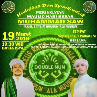 Hadirilah, MALAM INI MAULID NABI
Di Palbatu 6. Menteng Dalam.
Bersama Gubah Al Haddad
<a href="/BIO__ULAMA/">PECINTA ULAMA-HABAIB</a> <a href="/JadwalMajelis/">Majelis.info</a>