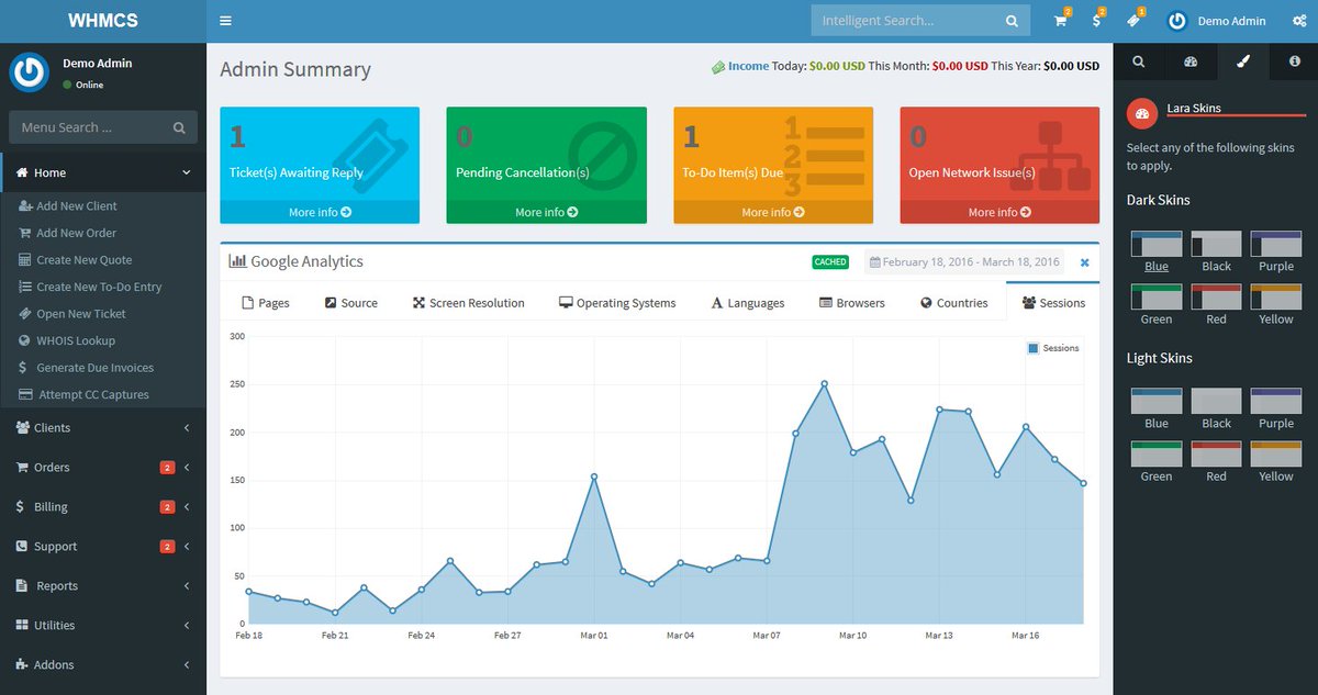 WHMCSTheme's tweet photo. Lara v3 has been release .. with #GoogleAnalytics brand new widget! https://t.co/kcjHXhAO6Z