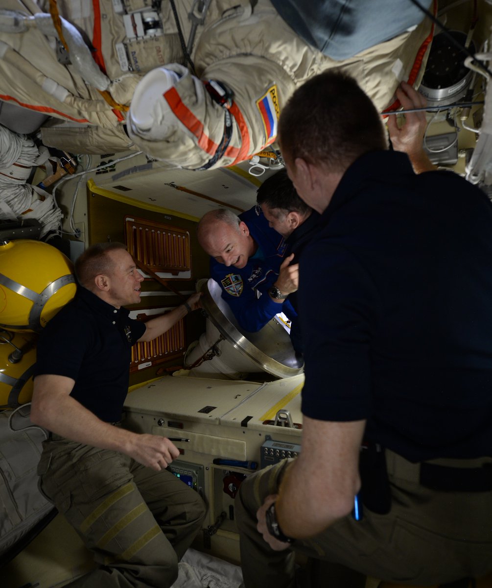 So glad to welcome Aleksey, Oleg, and <a href="/Astro_Jeff/">Jeff Williams</a> to #ISS -- we're back to a crew of 6!  <a href="/Space_Station/">International Space Station</a>
