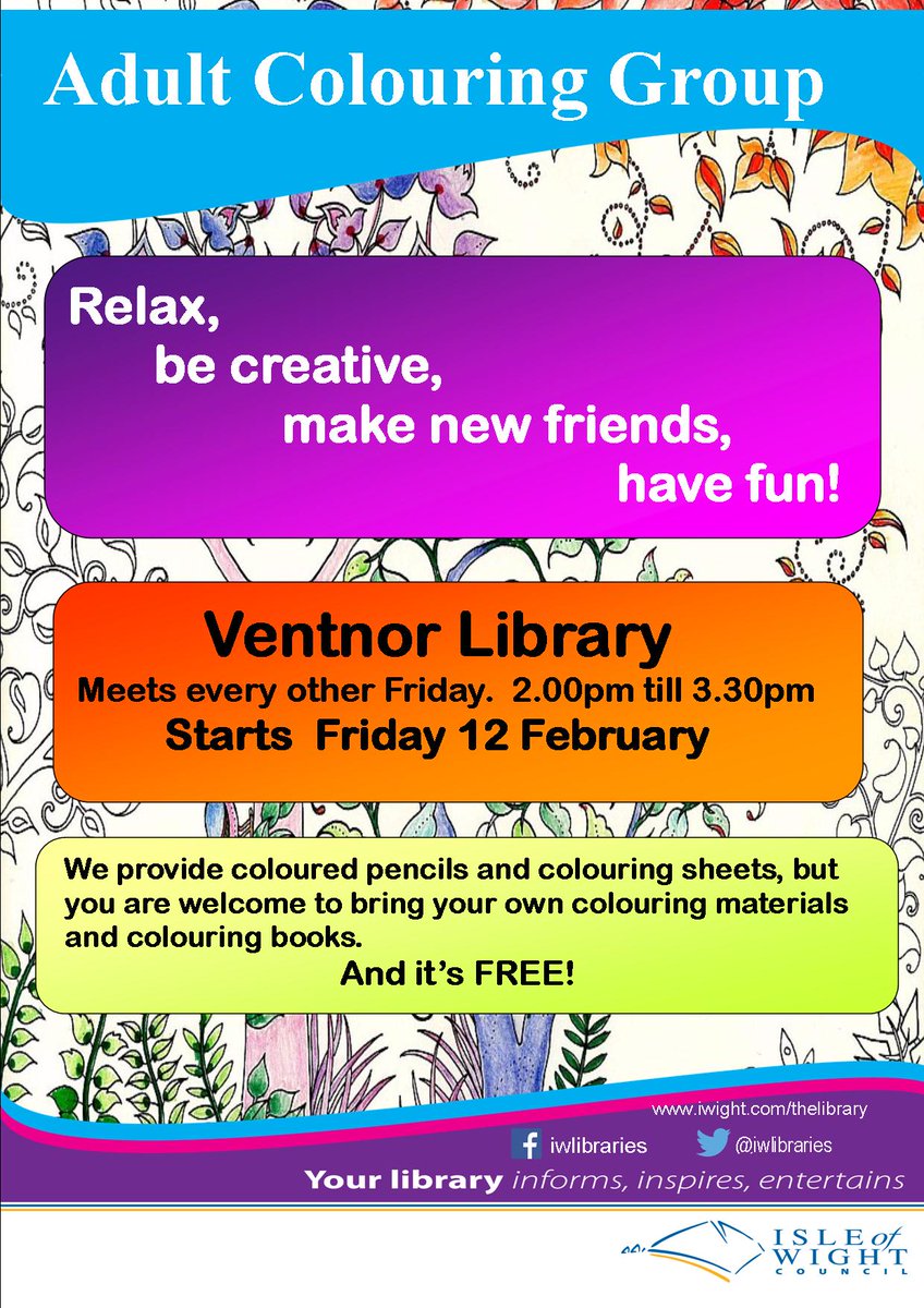 VLFriends's tweet image. Love colouring or just fancy giving it a go? There's now an adult colouring group at Ventnor Library! :-)