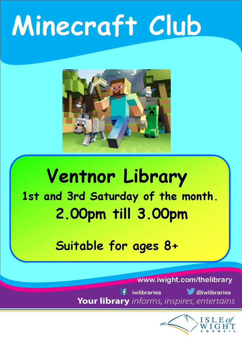 VLFriends's tweet image. Bored on a grey old Saturday afternoon? Then pop along to the Junioe Minecraft Club at Ventnor library! :-)