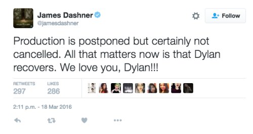 TeenWolfHW's tweet photo. James Dashner à propos de l'accident de Dylan https://t.co/KUBk8s3vd4