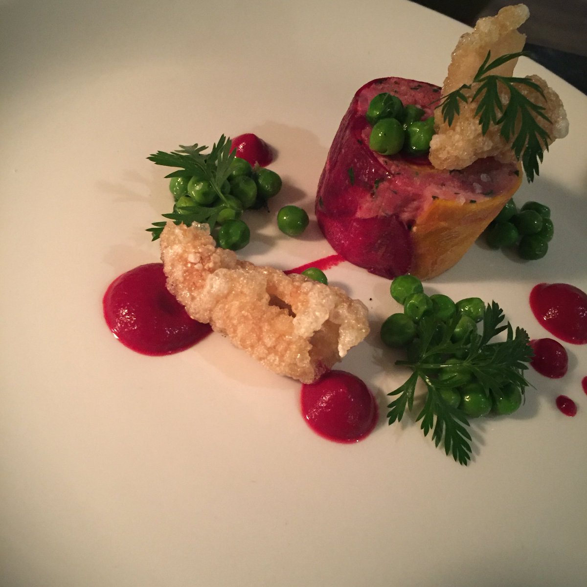 Ham hock terrine - beetroot - peas