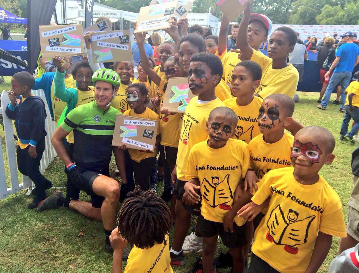 A special moment at the end of stage 6, <a href="/AnnaFoundation/">Anna Foundation</a> kids welcome us home <a href="/CapeEpic/">capeepic</a> annafoundation.com