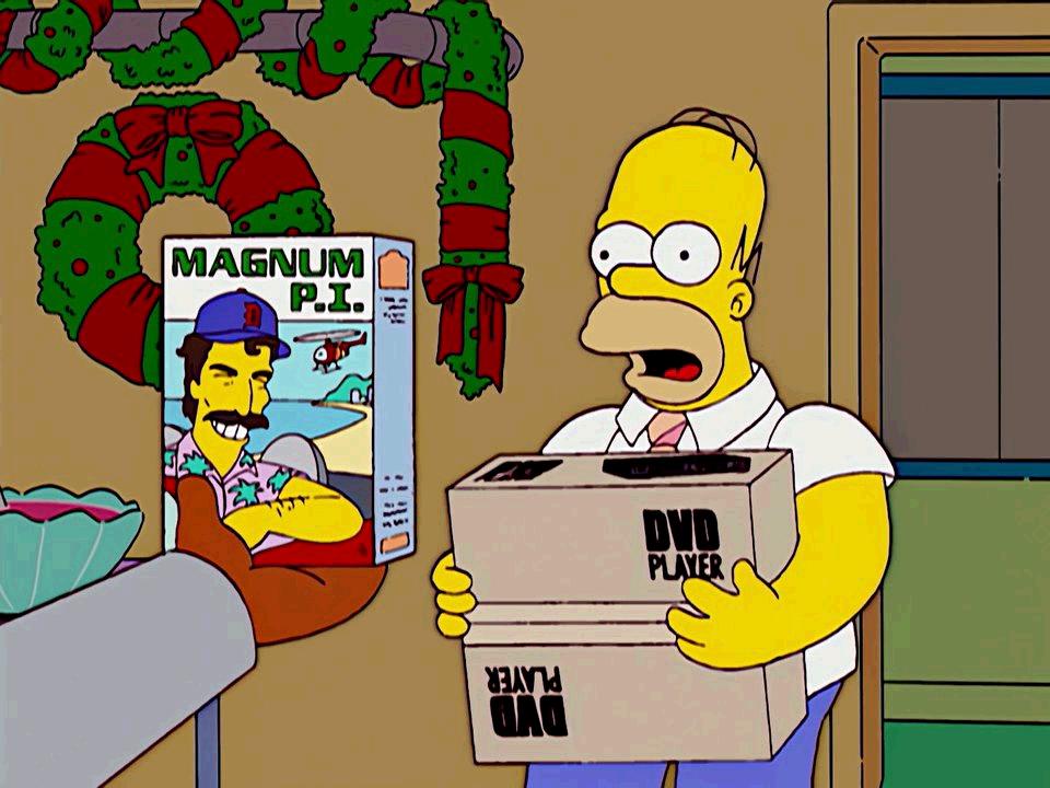 The Simpsons on Twitter: "How Homer spends his Saturday: a DVD player and the season of Magnum P.I. #TheSimpsons https://t.co/NrsB3ObHoL" / Twitter