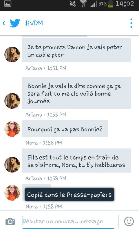 LydiaM_NWrpg's tweet photo. @ArianaRawlins je vais mourir de rire la la seule chose que j'ai envie de faire c'est de te gifler et viens pas me- https://t.co/ZVcCEIFWKC
