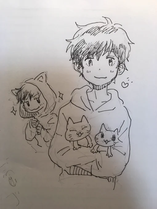 ぬこパーカーでいっちーにかまってもらいたい長男。 