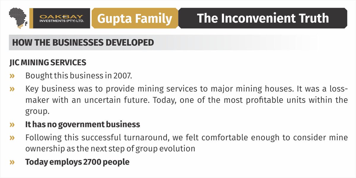 OakbayGroup's tweet photo. #JICMining bought in 2007, employs 2700 people in the #mining sector. It has no government business #Guptas https://t.co/pQyu4Yw1Vv