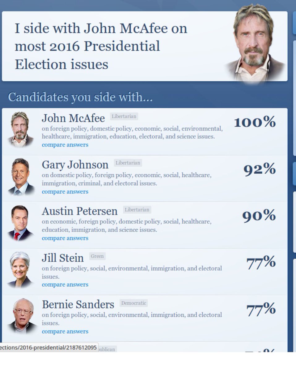 officialmcafee's tweet image. Find out who you side with. Isidewith.com