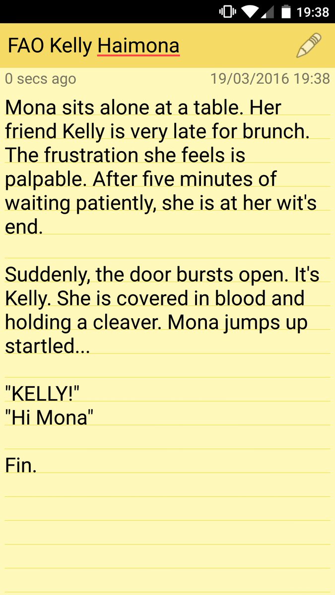 theravebasement's tweet photo. @sergioparisse I wrote a play where the only lines of dialogue are Kelly Haimona's name. Hope you like it! #westend https://t.co/iP1AkYBUSG