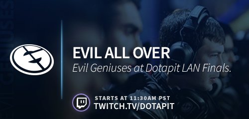 EvilGeniuses's tweet photo. In 4 hours, Evil Geniuses debuts at #DotaPit in Croatia with a Bo3 vs @team_empire. RT if you're ready to #BleedBlue https://t.co/GztOfFFIeo