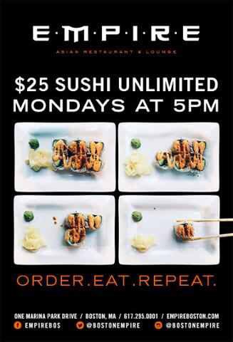 BostonEmpire's tweet photo. No better place to be this Monday! #SushiUnlimited #ordereatrepeat https://t.co/fGmTmSfLyv