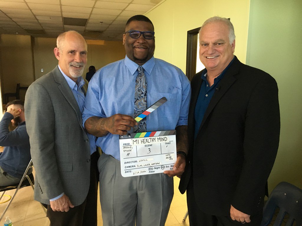 EHipple's tweet photo. John Cornack, Eisenhower Center Pres, Brian Price former NFL player and myself before taping the Healthy Mind show https://t.co/Mrim8Pihrr
