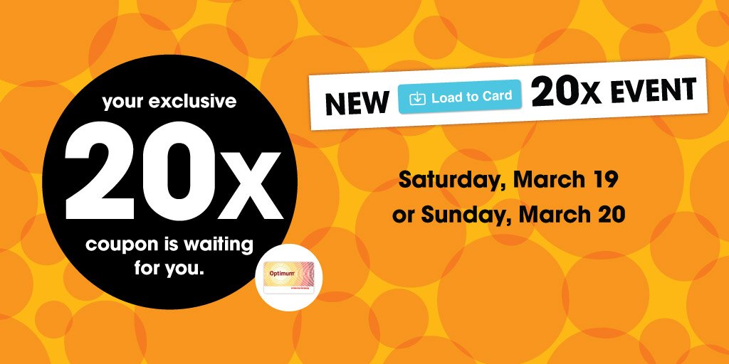 ShopprsDrugMart's tweet photo. This weekend, load the coupon to your card and get 20X the #Optimum Points! https://t.co/KUNEc3bXLE