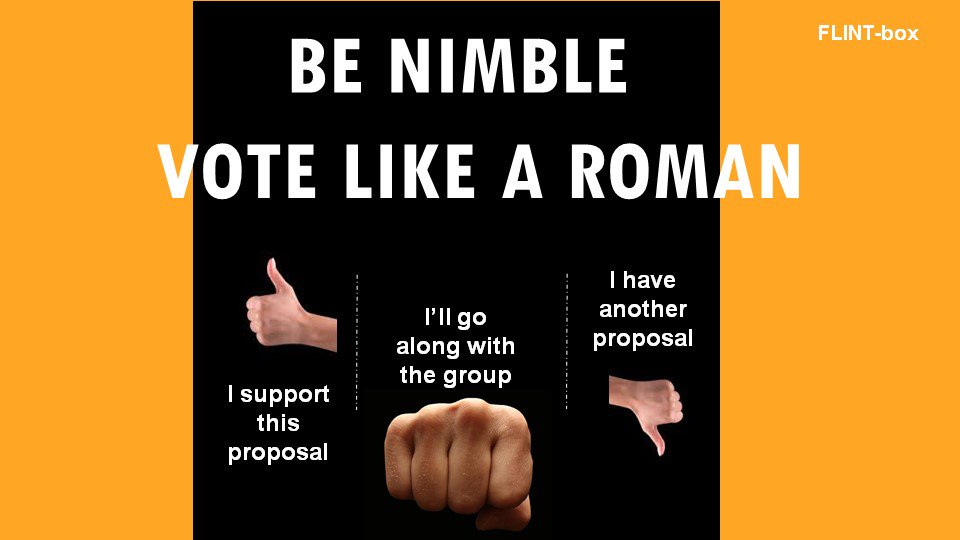 Rachael_CBronte's tweet photo. Make decisions fast - vote like a Roman #HINZ #Hack #HackNZ2016 https://t.co/UScrLgHVZO