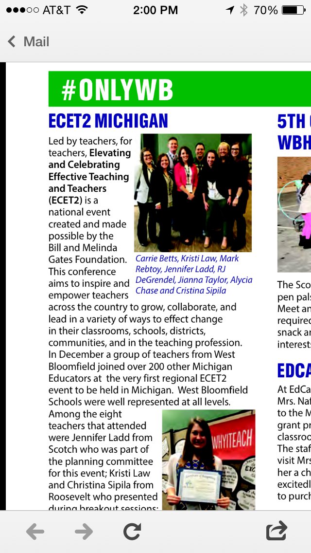 JiannaTaylor's tweet photo. Great write up about #ecet2mi in the WB Laker! @jenladd @ECET2MI https://t.co/VoOjedRCb2
