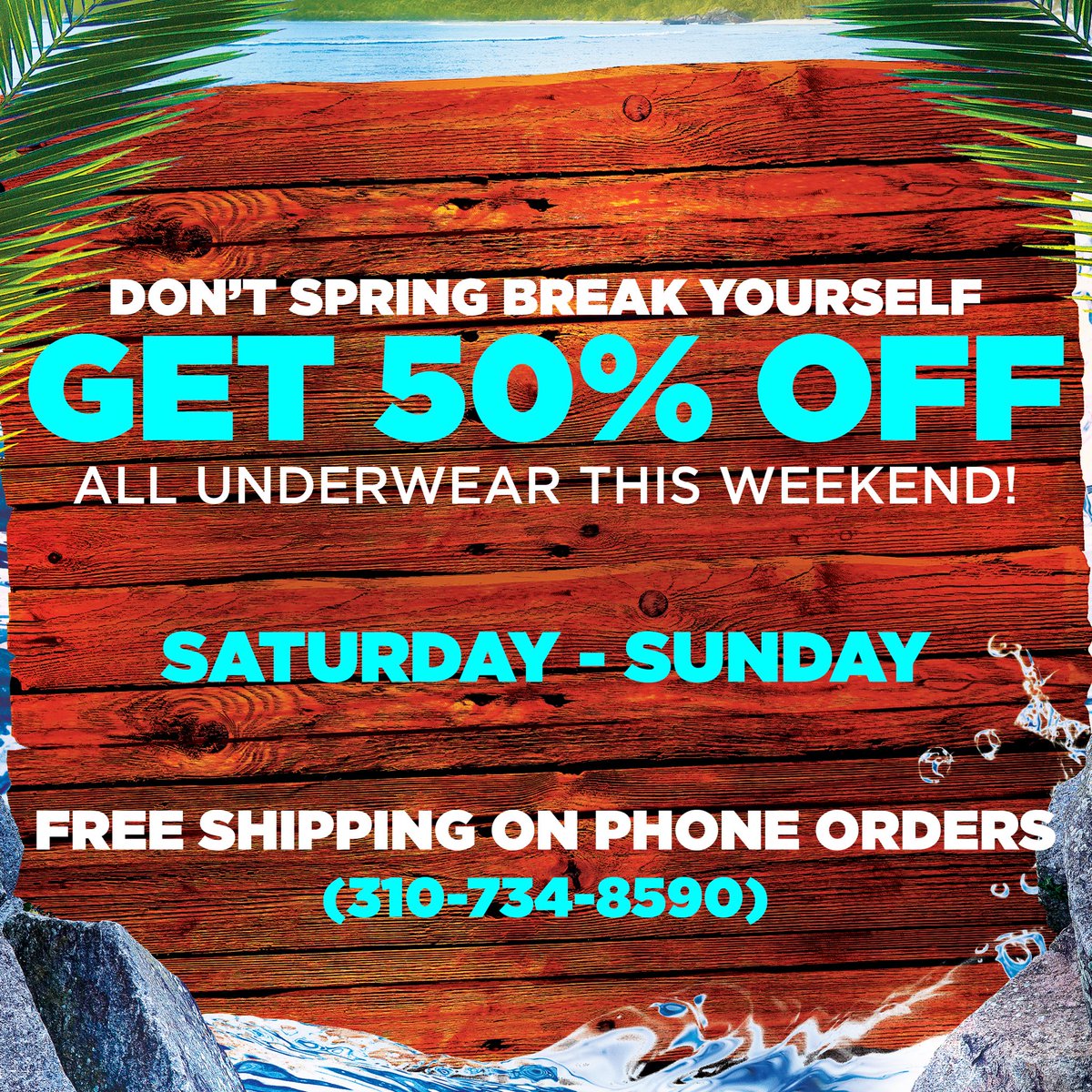 ACweho's tweet photo. Call 310-734-8590 and place your #underwear order! 50% off ALL underwear! @andrewchristian #andrewchristian https://t.co/RZ7ynVEmXQ