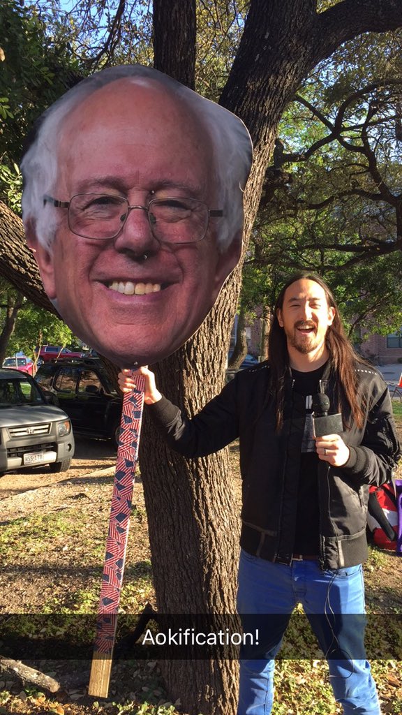 RaveForBernie's tweet photo. #Aokification complete - thanks @SteveAoki! We'll be raving for @BernieSanders at the @dimmak #sxsw party tonight!!! https://t.co/S9S8YlB0Vp