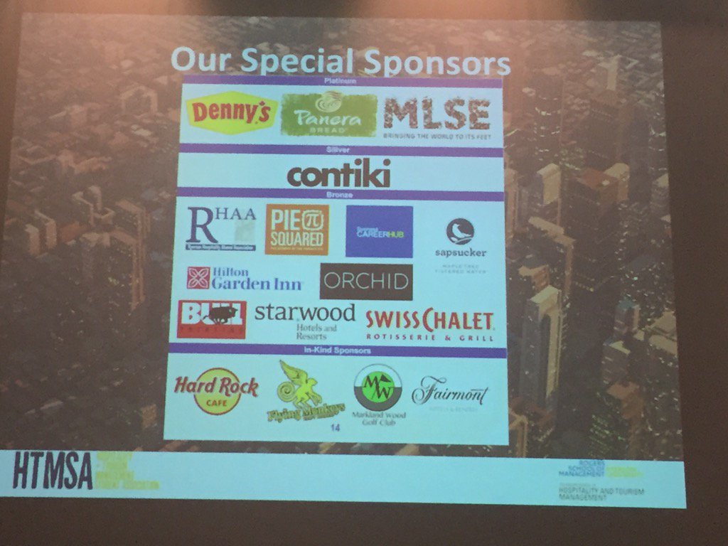 FDimanche's tweet photo. On behalf of @HTMRyerson and @TRSM_HTMSA, big thanks to all #HTMC2016 conference sponsors! https://t.co/0aCuY9Af6W