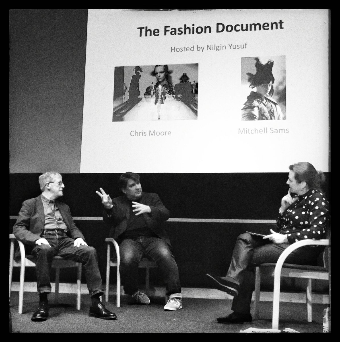 theartdictator's tweet photo. Last shot of today's #PAVL photography talks: the wonderful Chris Moore with Mitchell Sams &amp; @Nilgin #fashionphoto https://t.co/gueaLAe0Bg