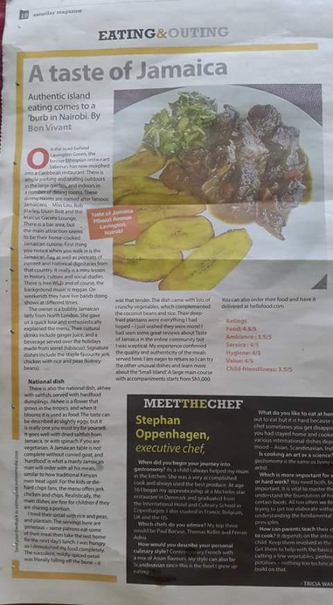 So_Jo1's tweet photo. Nice review in @dailynation about Taste of #Jamaica  #restaurant #Nairobi #Kenya @hughierose https://t.co/IcKQu7T7Ji