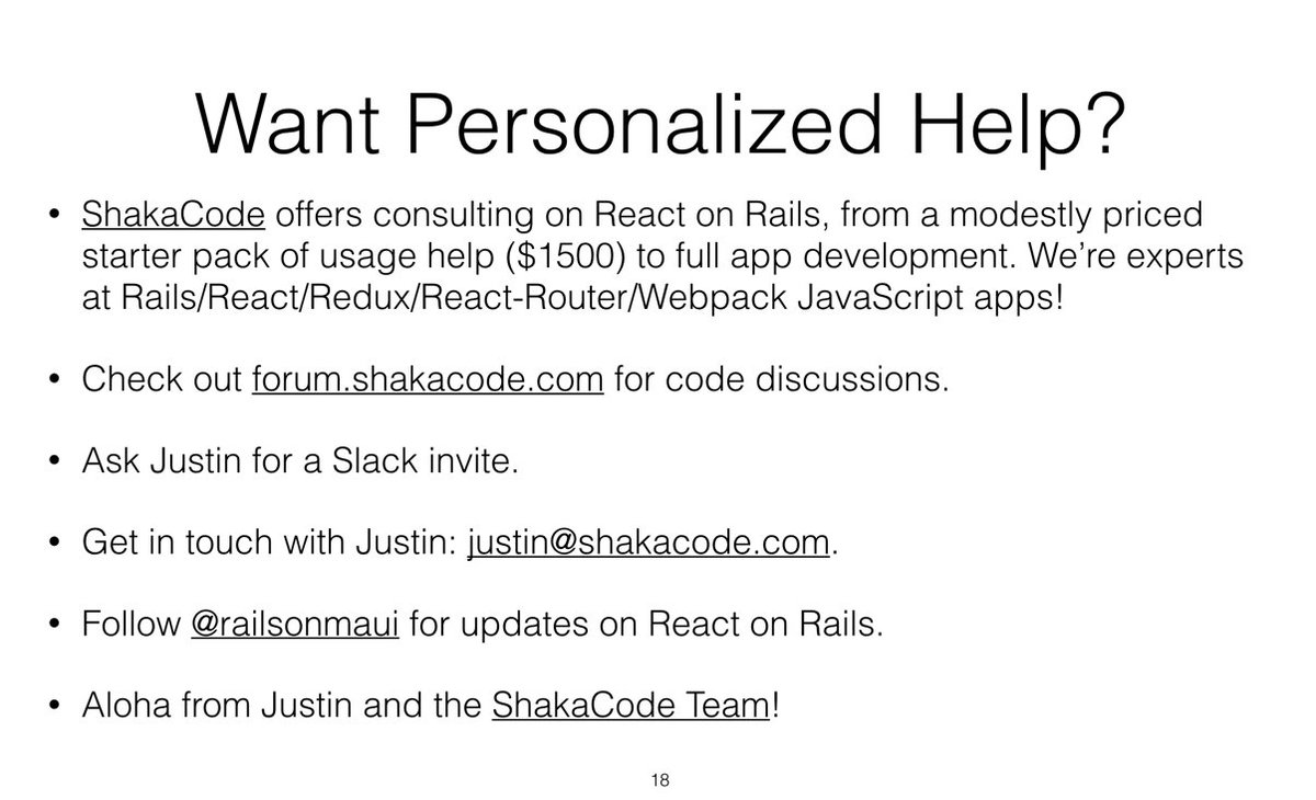 railsonmaui's tweet image. #ReactOnRails slides: slideshare.net/justingordon/r…. Added how to HMR reloading within Rails! github.com/shakacode/reac…