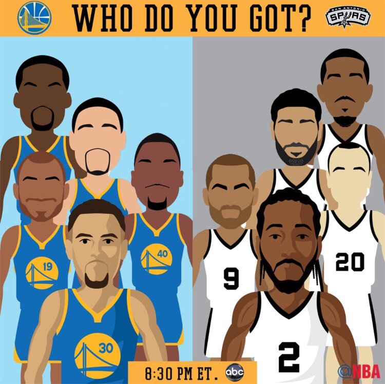 Who ya got... #WarriorsWin or #SpursWin?

#GSWatSAS: 8:30pm/et #NBAonABC