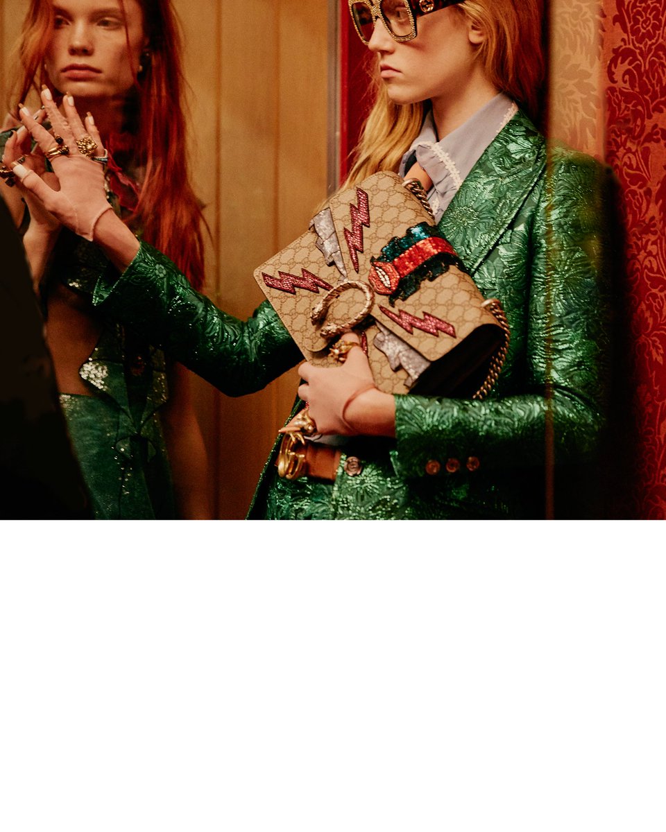 gucci's tweet image. Glittering #GucciSS16 accessories. The sequin embellished #GucciDionysus bag or crystal-covered square sunglasses?