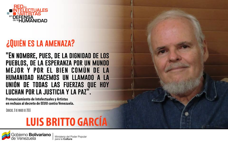 minculturave's tweet image. Luis Britto García, Pronunciamiento de Intelectuales y Artistas en rechazo al decreto de EEUU contra Venezuela.