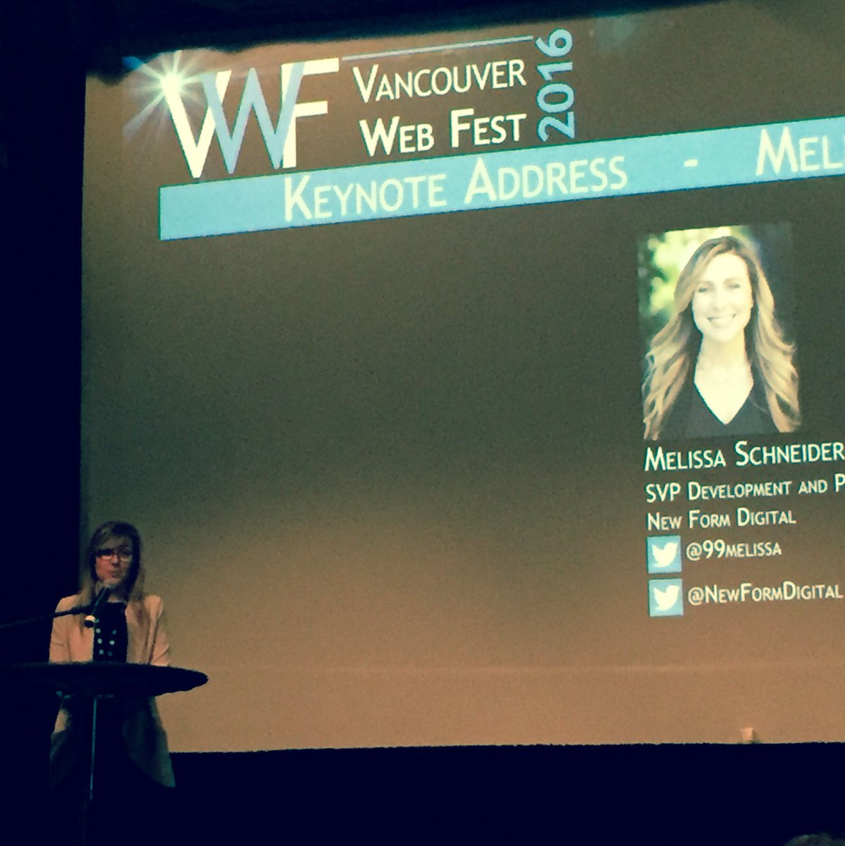 MmmLiz's tweet photo. Inspiring words from @99melissa at @NewFormDigital on digital storytelling. #vwff2016 #mpdw https://t.co/23RXfp6PDn