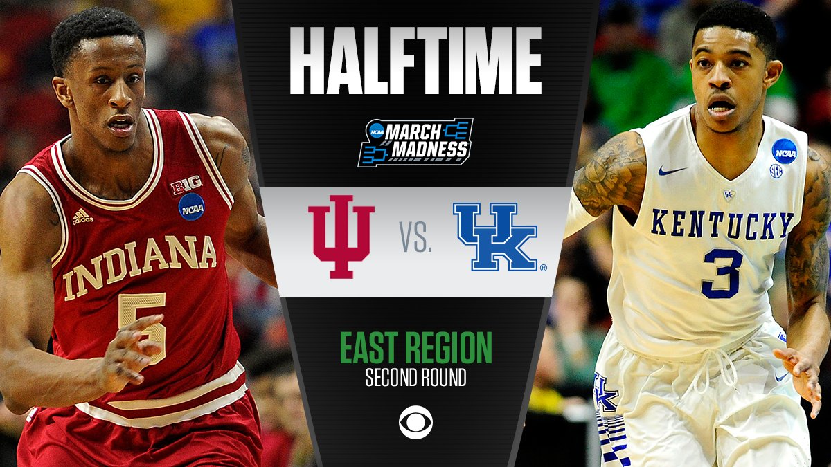 MarchMadnessMBB's tweet photo. Tyler Ulis leads all scorers with 12 but No. 5 Indiana holds a 33-32 advantage over No. 4 Kentucky. #MarchMadness https://t.co/GV45oA2qk6