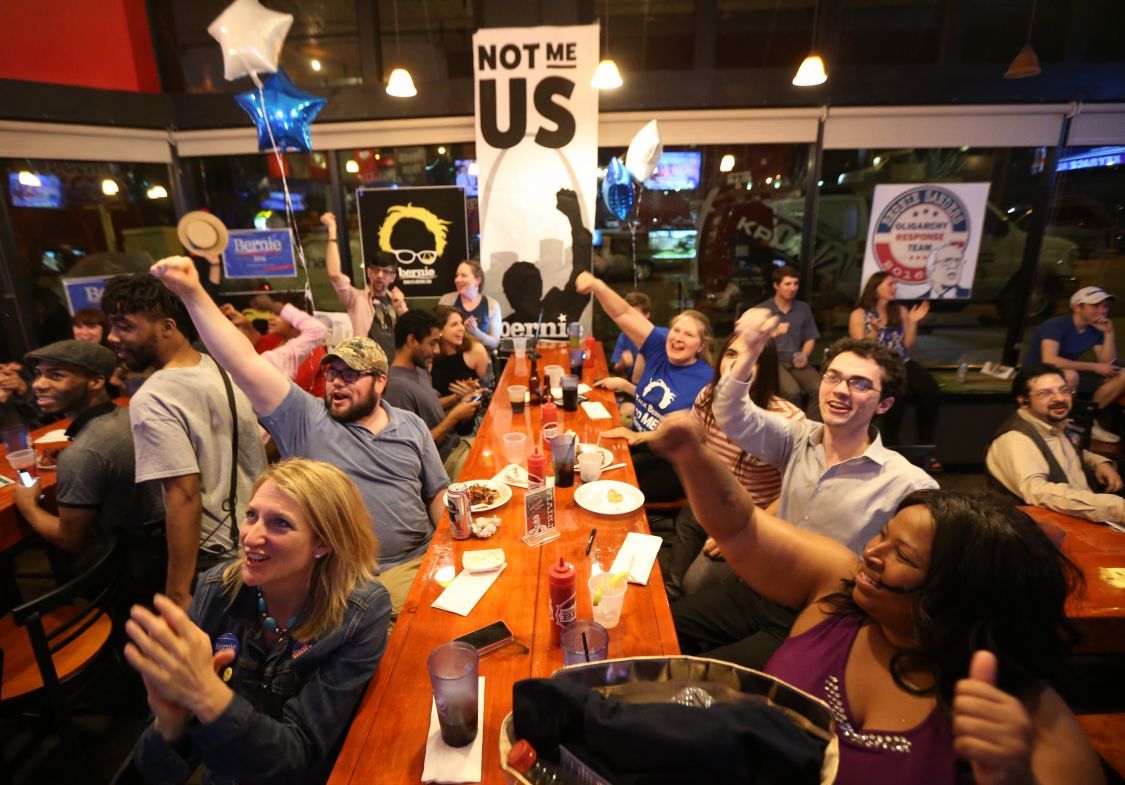 STL4Bernie's tweet photo. The #STL4Bernie watch party (photo from Post Dispatch) https://t.co/WQZ0A1XIMZ