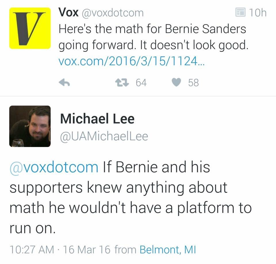 duhpolitics's tweet photo. Do you need some ice for that bern? #FeelTheBern #RealTimeRealQuick #Facts https://t.co/0xBuHQQiwS