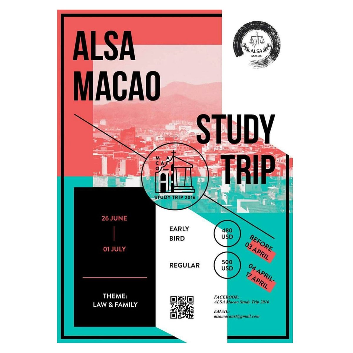 [ALSA MACAU STUDY TRIP 2016]
Registration Fee
Early Bird (CURRENTLY OPEN!) : From now on to 3 April -- 480 USD