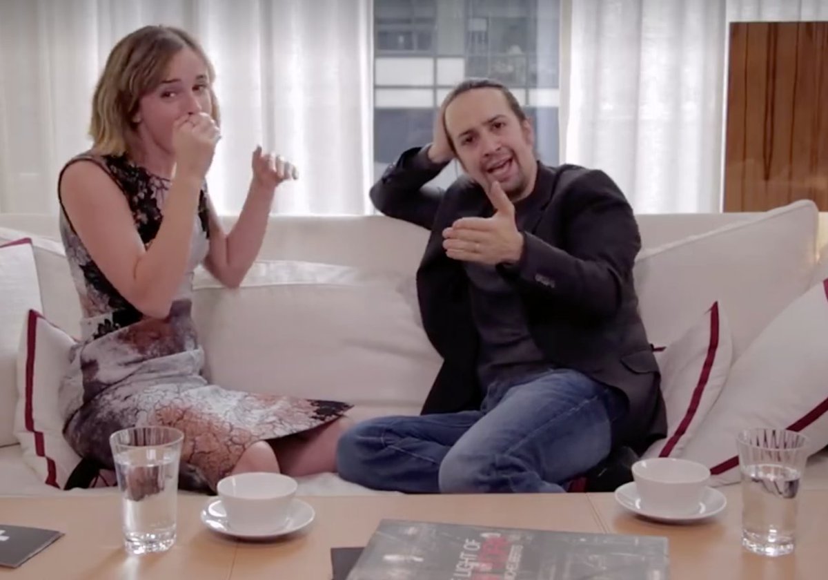 Slate's tweet photo. Watch Emma Watson beatbox while Lin-Manuel Miranda freestyles about feminism: https://t.co/uLe5nQv4Ts https://t.co/GEP6LVYHzO