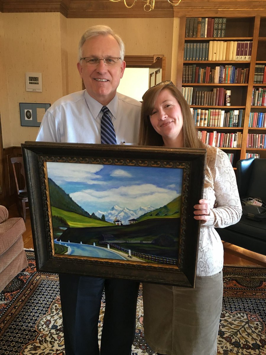 RevMichaelAvery's tweet photo. Alum Devan Carpenter presented me with a beautiful painting of a picture I made in Austria. https://t.co/wG5TMDxOTP