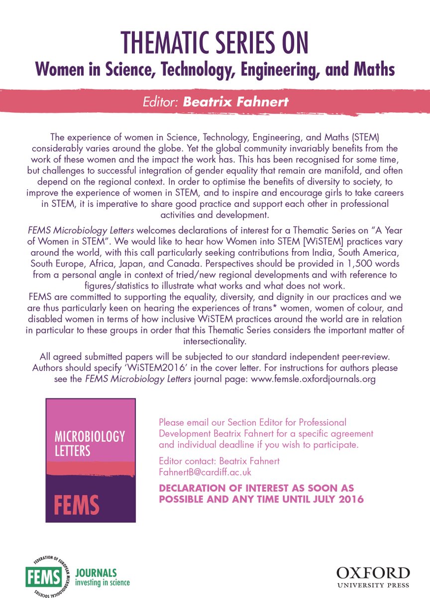 FEMSmicro's tweet photo. FEMS Letters - call for papers: thematic series on Women in Science, Technology, Engineering and Maths #IWD2016 ... https://t.co/px0BcY2bZS
