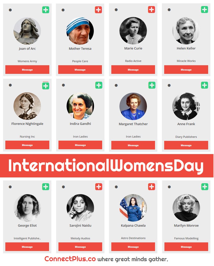 ConnectPlusInc's tweet image. We wish you a Happy #InternationalWomensDay. Remembering legendary women who made the world a better place.#IWD2016