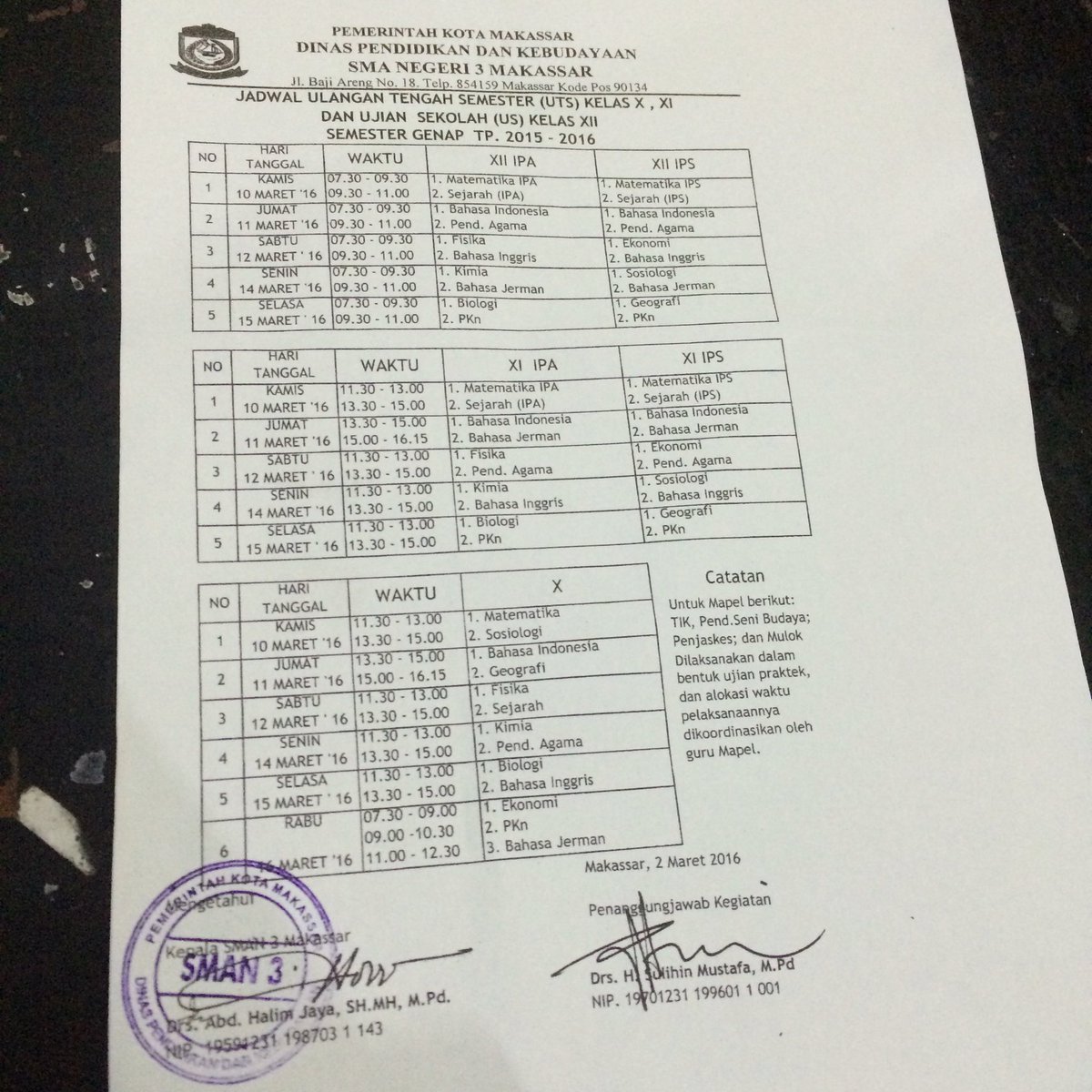 Assalamu'alaikum sebagai informasi, ini jadwal US kelas XII dan UTS kelas X, XI. 😊