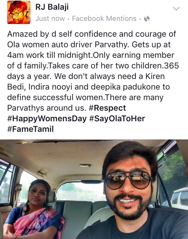 RJ_Balaji's tweet image. Meet Ola auto driver Parvathy. #Respect #HappyWomensDay