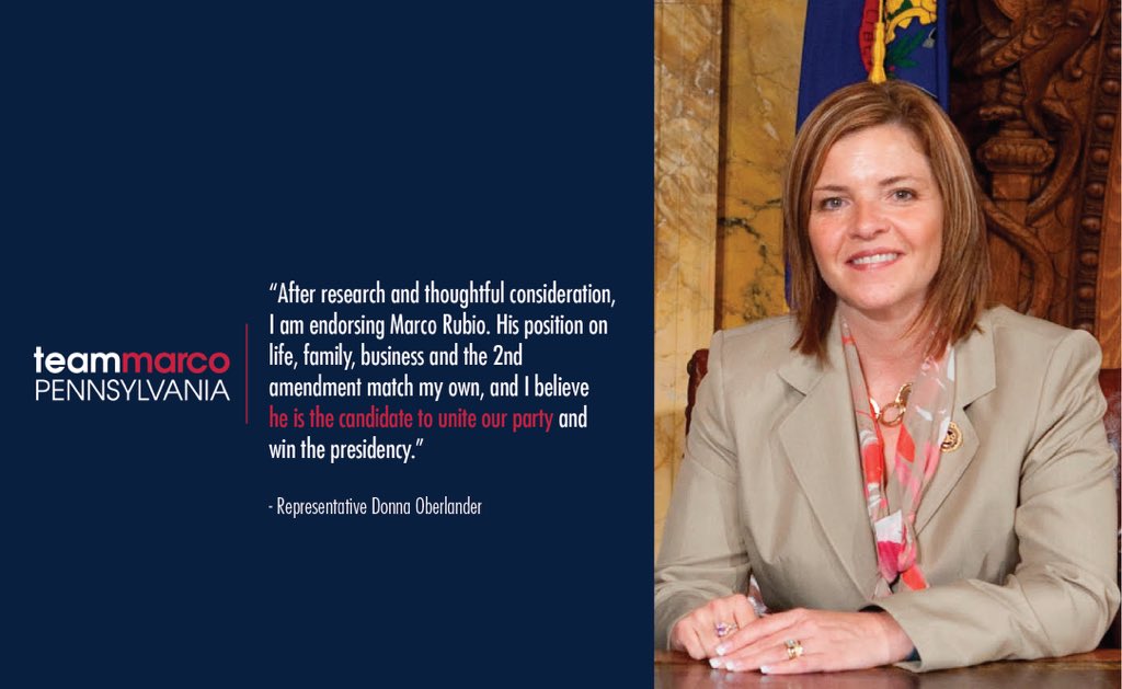 teammarcoPA's tweet photo. Welcome @repdonna to #TeamMarcoPA--> @marcorubio is gaining traction in PA as THE candidate to unite conservatives https://t.co/LU8ysz40Dk