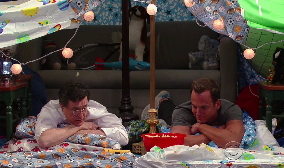 THR's tweet photo. Will Arnett Learns Why Adults Drink Alcohol While in a Blanket Fort With Stephen Colbert https://t.co/ELN9M6tSfa https://t.co/NdpvYJCzob
