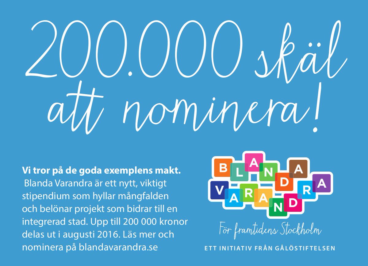 Nominera någon som på ett bra sätt inspirerar till integration och mångfald i Sthlms skolor. goo.gl/94DtCd