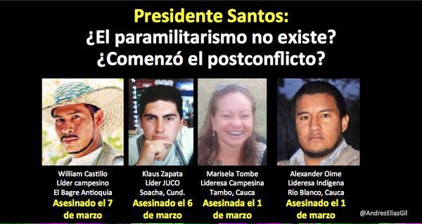 4 activists killed in 7 days. Govt needs to address paramilitary problem if peace process going to be successful