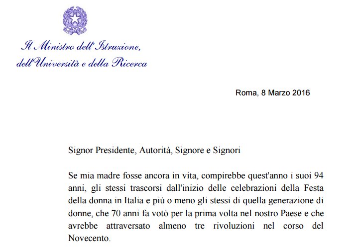 MIsocialTW's tweet image. #8marzo Ecco il testo dell&apos;intervento del Ministro @SteGiannini al @Quirinale istruzione.it/allegati/2016/…