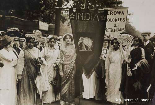 LDN_Museum's tweet photo. From our collection: Indian suffragettes at Women's Coronation Procession of 17 June 1911. #InternationalWomensDay https://t.co/8YZFjjaYtw