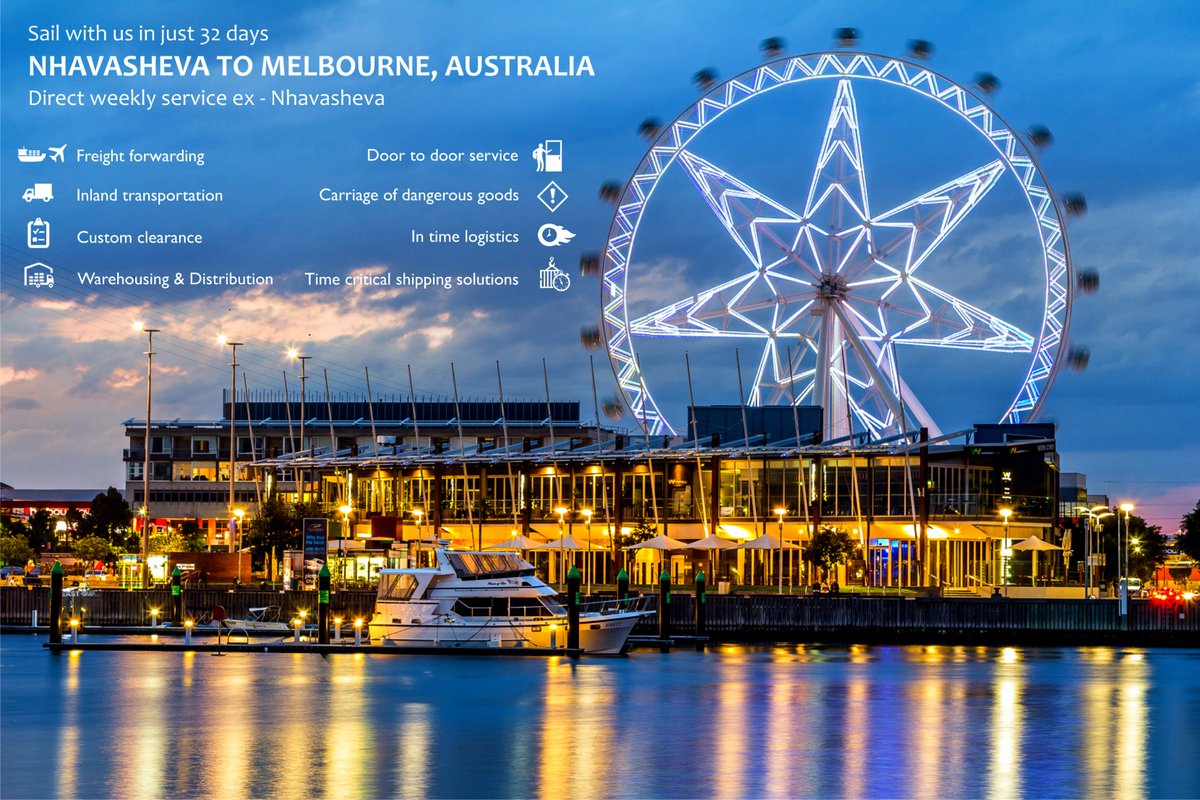InfinityLogisti's tweet image. Sail with us in 32 days from Nhava Sheva to Melbourne, Australia