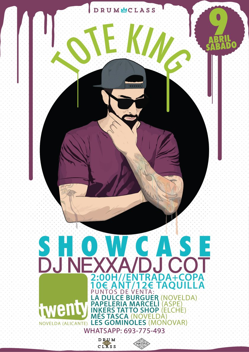 DrumAndClass's tweet photo. Quieres 2 entradas para ver a @ToteKingOficial &amp; @djnexxa  &amp; @DjCotOficial ? Haz RT y síguenos! viernes 18 ganador. https://t.co/ygw3191pO1