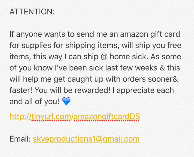 ATTN: plz read if you are interested in helping, https://t.co/0jEe96Y5Wd&hellip; send cards too Skyeproductions1@gmail